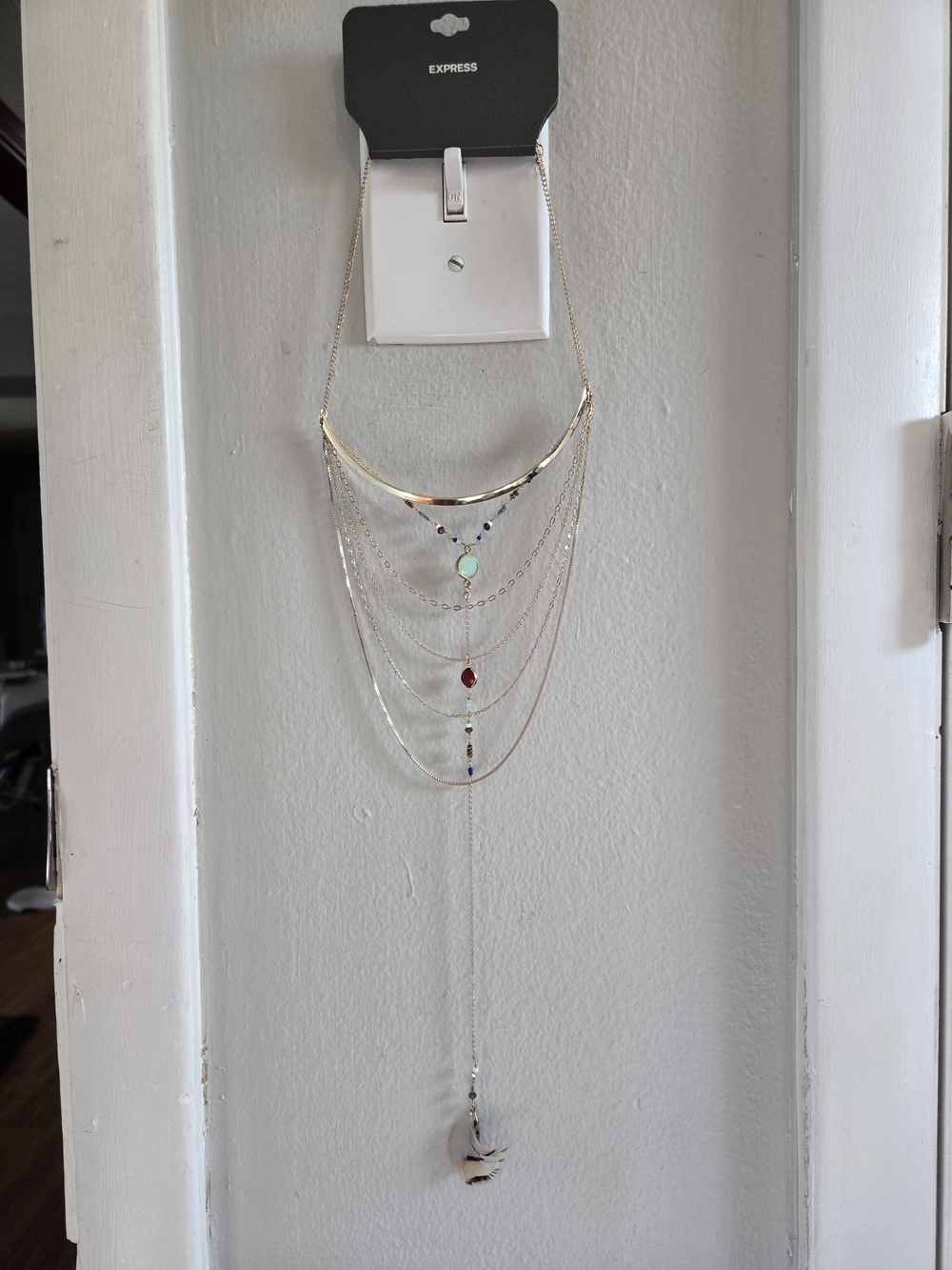 Express Gold Multi-Layer Pendant Necklace with Colored Accents